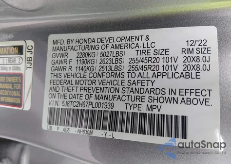 2023 Acura Rdx A-Spec Package z USA, uszkodzony, nr VIN 5J8TC2H67PL001939